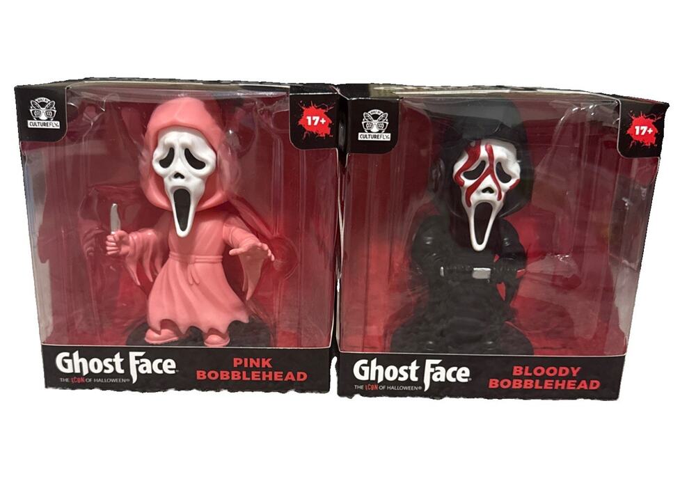 Ghost Face Bloody & Pink Bobblehead Figure Lot CultureFly Scream Horror NIB